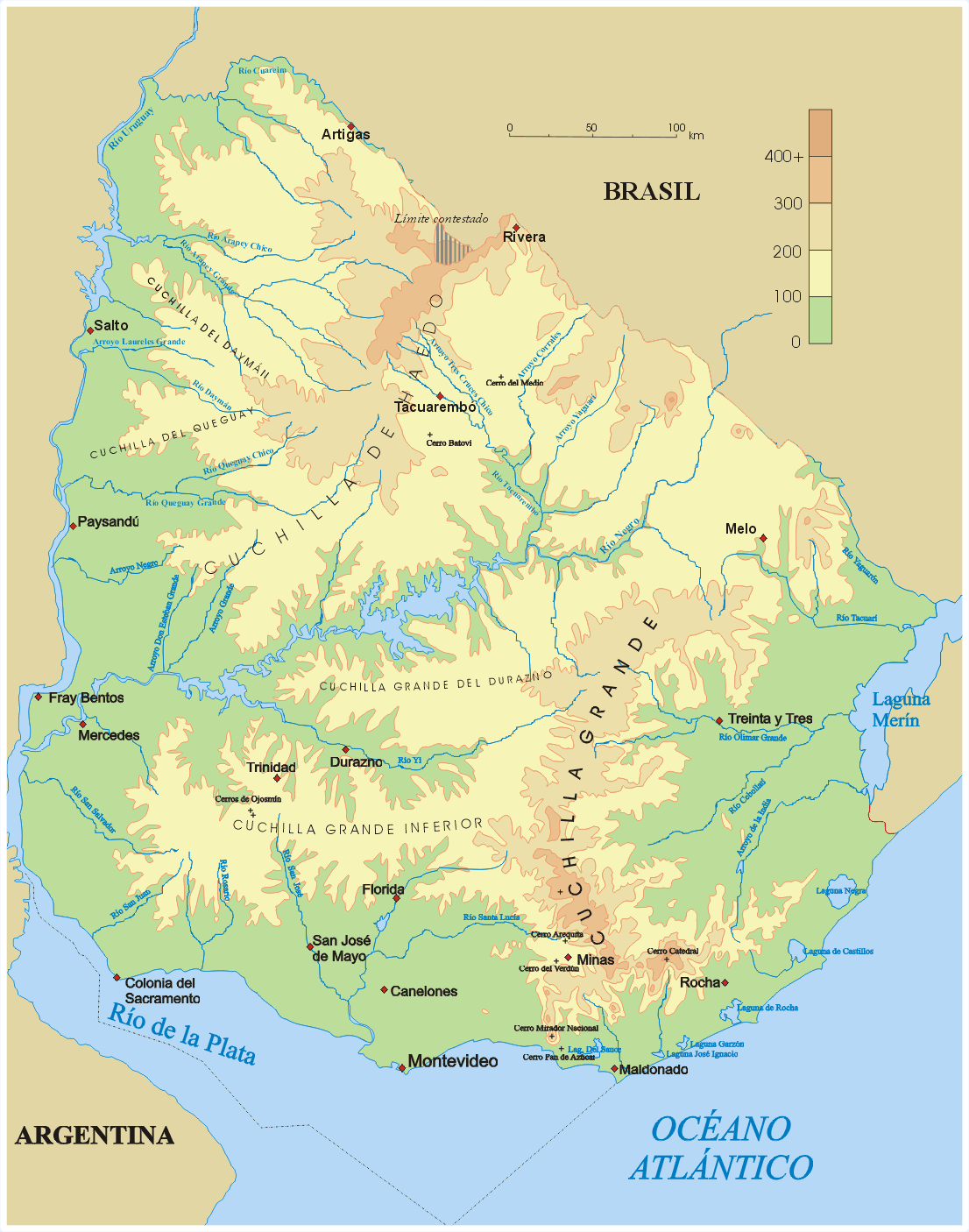 Mapas de relieve de Uruguay. Mapa Orografico. Enciclopedia online ...